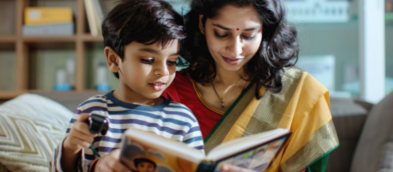 mother teaching kid